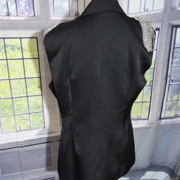 AKIRA Black Sleeveless Blazer with Silver Fringe - Picture 5 of 8